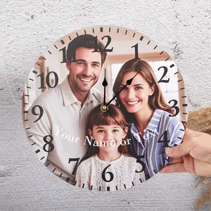 Custom Name & Photo Wooden Clock, Personalized Wall Clock with Text, Home Decoration Clock, Picture Clock, Housewarming Gift, Gift for Mom, Fathers Day Gift Idea, Graduation Gifts