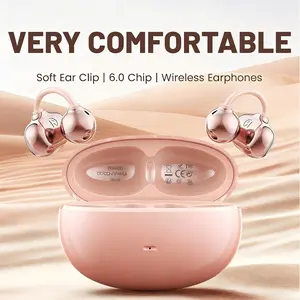 Lightweight Comfort Open Ear Clip Wireless Earbuds, 24H Play Bluetooth 5.4 Headphones with Smart Digital Display Design Fit Sports Running, Workout
