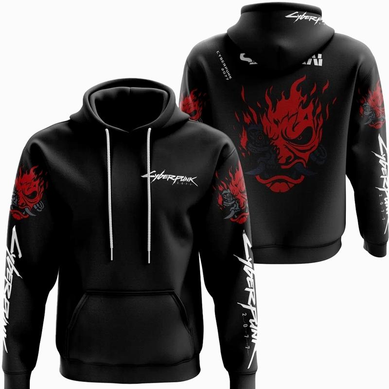 Anime J0hny Silv3rhand Cyberpunk 2077 Hoodie, 3D Anime Graphic Printing Hoodie, Gift for Teens, Boyfriends Gift