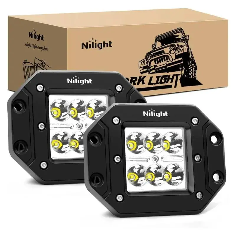 Nilight NI23C Series 4.8-Inch 18W Flush Mount LED Car Lights (Pair) - Aluminum Alloy, High-Brightness Spot Beam Off Road Driving Lights, Off Road Lights