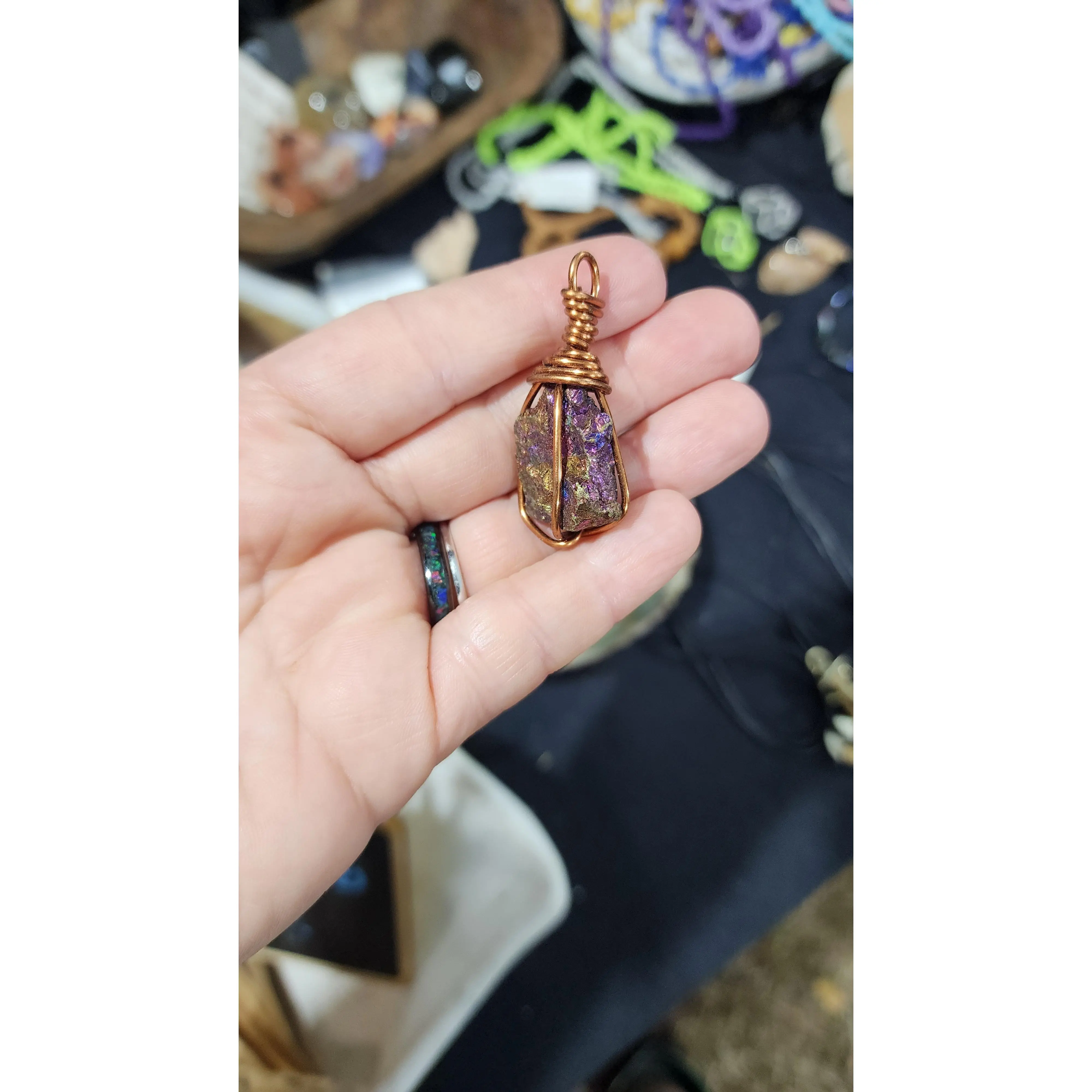 Peacock Ore Wire Wrapped Pendant