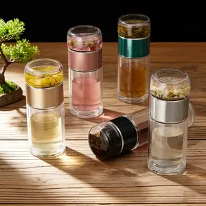350ML Double Wall Glass Tea Infuser Bottle - Insulated with Tea Filter, Hot & Cold Drinks Thermos, Ideal for Home Use & Gift for Dad/Mom