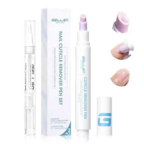 Gellen 3-in-1 Cuticle Remover Pen & Cuticle Oil Pen Set for Dry Rough Nails | Refillable Ceramic Pusher Pen with Softener, Aloe Vera Nail Oil Pen, Home & Salon Manicure Pedicure Prep Tools & Nail Care