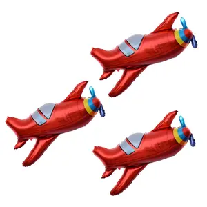 3Pcs Red Large Airplane Helicopter Party Decoration Airplane Balloon Birthday Party Supplies (37X31Inch)