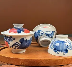 A191. Hand-Painted Crab Ceramic Tea Cup, High-Temperature Underglaze, Kung Fu Tea Ware, Household Kitchen Drinkware