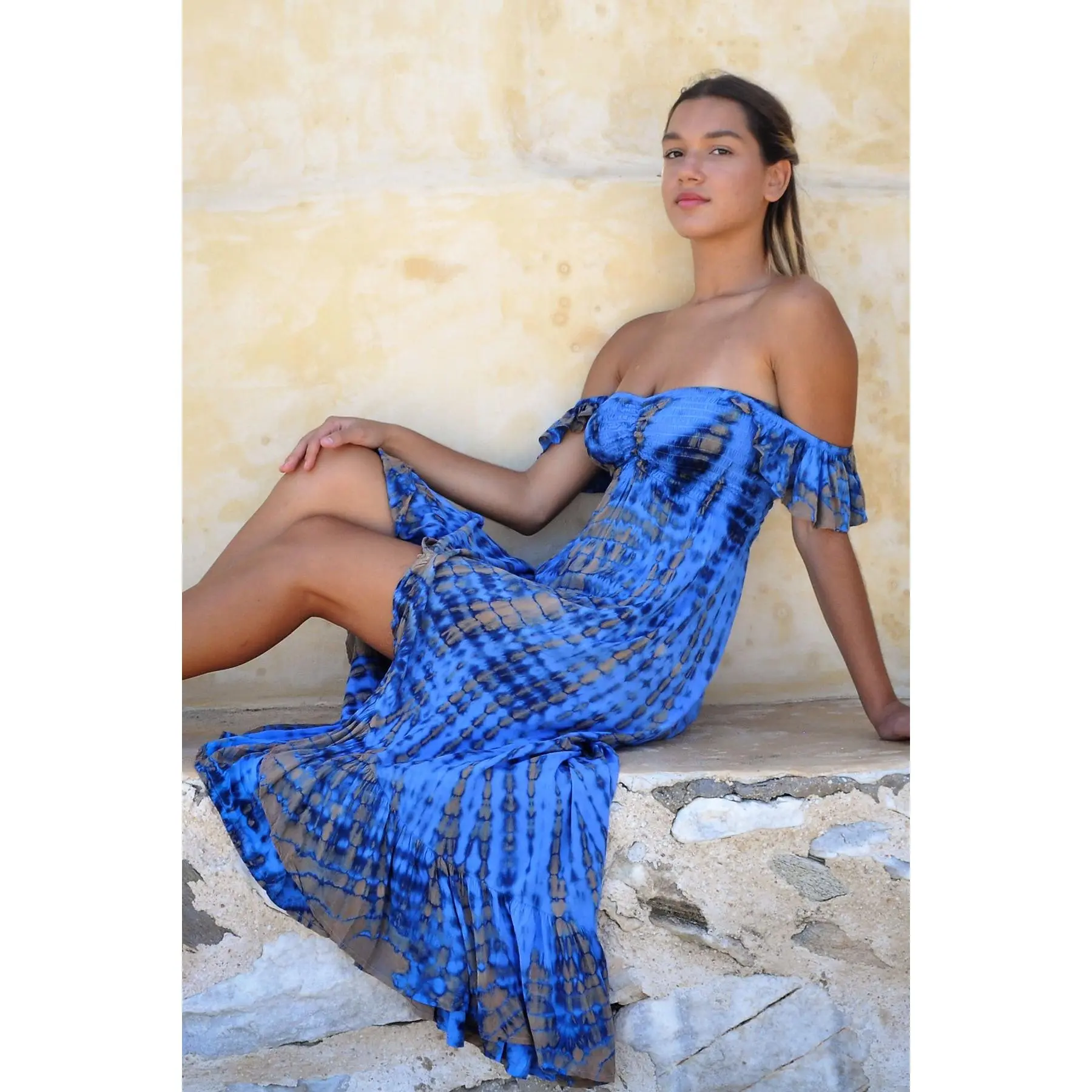 VOILA Seamist Striped Tie Dye Dress | Handmade in Greece | Coastal Resort Maxi Dress