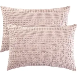 PHF 100% Cotton Waffle Pillow Shams Standard Size, 2 Pack 20" x 26" Soft Skin-Friendly Pillowcases, No Filling, Woven and Breathable Waffle Weave Pillow Case Covers for Bed, Pink