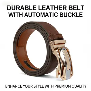 【cuttable】Heavy-Duty Men's Automatic Ratchet Belt | Genuine Leather | Auto Lock Buckle for Secure Fit | Professional Business Belt for Work, Formal Events | Great Gift for Father, Colleagues, Husband | Long-Lasting Quality