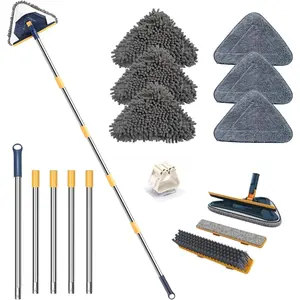 Wall Cleaner Mop with Long Handle, 5-in-1 Wall Cleaning Dust Mop with 6 Replacement Chenille Microfiber Pads, , , Duster Cleaning Tools for Wall, Window, Floor, Ceiling