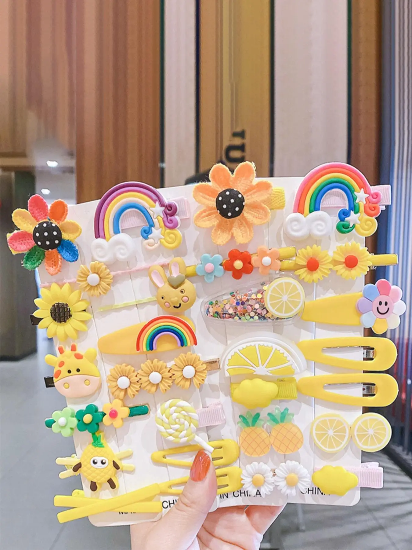 28pcs Color Block Hair Clips, Flower & Fruit Design Hair Accessories For Women & Girls, Daily Clothing Decor