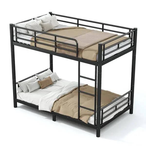 Heavy-Duty Metal Round Tube Bunk Bed - Space-Saving, Noise-Reduced, No Box Spring Needed, Converts Easily to 2 Beds, Requires Assembly, Solid Finish for Teens