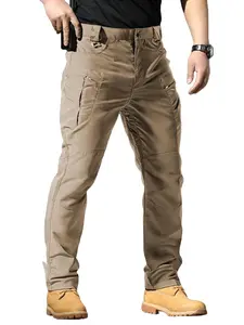 Men's Tactical Cargo Pants - Black/Khaki Ripstop Multi-Pocket Durable Straight Leg Work Pants for Hiking & Outdoor Activities