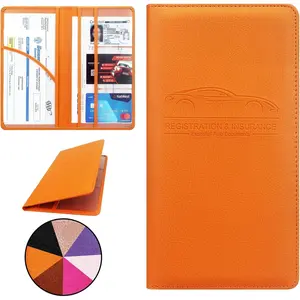 Registration and  Holder,  Pu Leather  Glove Box Organizer - for Driver License, Cards & Essential Documents (L-Orange)