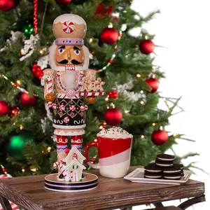 16-Inch Wooden Gingerbread Christmas Nutcracker Brown/Beige Festive Decor Addition Ideal for Holiday Decorations