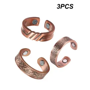 Women's 99.99% Pure Copper Stacking Ring Set, 3-Piece Magnetic Rings for Men & Women, Strong Magnet, Adjustable Size, All Seasons, Vintage Rings Jewelry