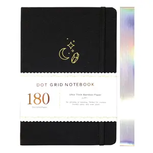 BUKE Mysterious MOON Diamond A5 Black Fabric Hardcover Dotted Notebook Dot Grid Journal 180gsm Bamboo White Paper, 5 * 5MM Dot Grid 160 Pages