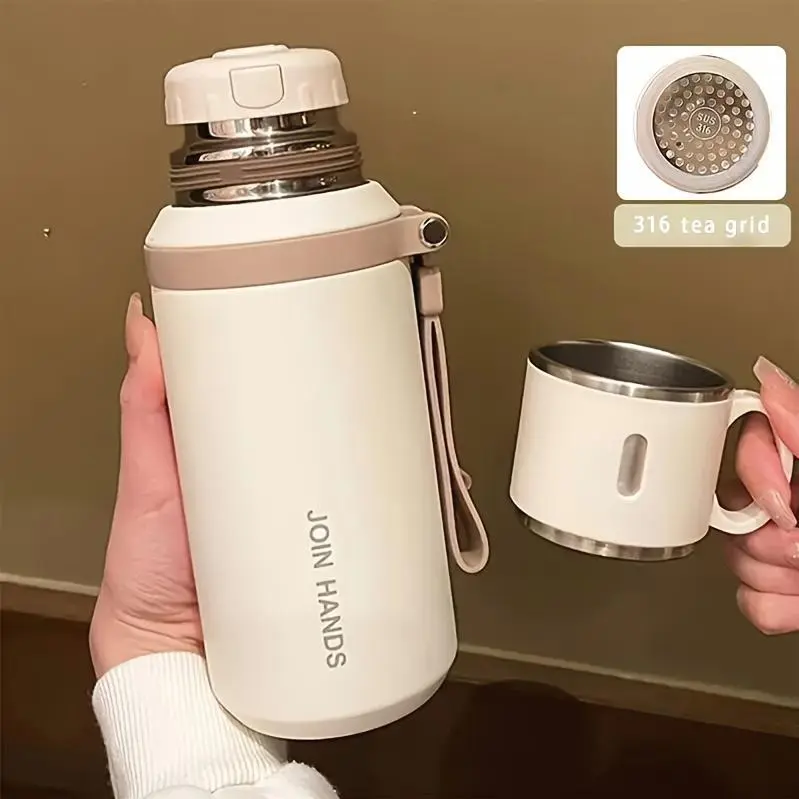 600ml-20.29oz Double-Wall Vacuum Insulated Stainless Steel Flask, Leak-Proof Lid with Handle, High-Quality Insulation, Ideal for Outdoors-Travel, Includes Cleaning Brush, Flasks