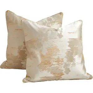 Decorative Throw Pillow Covers 18x18 Inches Set of 2 Champagne Gold Square Couch Pillow Covers with Cloud Pattern for Sofa, Bed, Living Room - No Insert