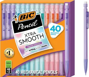 Xtra-Smooth Pastel Mechanical Pencils with Erasers, Medium Point (0.7mm), 40-Count Pack, Bulk Mechanical Pencils for School or Office Supplies