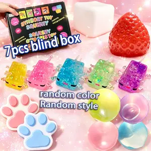 7-Piece Set Soft Transparent Crystal Cat Paw Blind Box, Random Styles Colors, Tpr Jelly Stress Ball, Sleep Aid Sensory Toy, Squishy Set