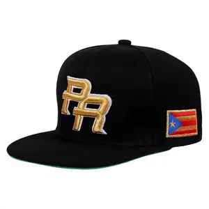 PR Black Snapback Embroidered Puerto Rico Character Design Adjustable Cap Hip-Hop Sun Protection Hat for Men and Women Casual Personality Outdoor Hat