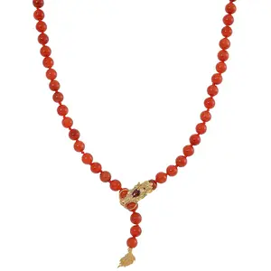 Red Jade D and Multi Gemstone 216.00 ctw Dragon Necklace in 18K Vermeil Yellow Gold Over Sterling Silver 18-20 Inches Christmas Gifts