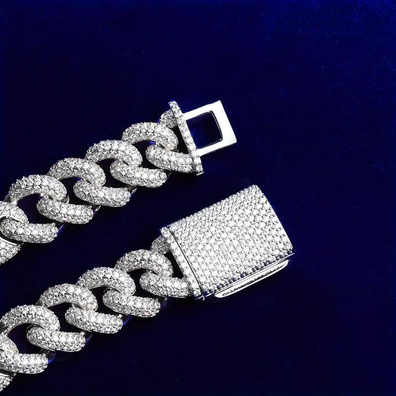 MaxBling81 Unisex Men Women AAA+ SIMULATED DIAMOND 15mm 18" CUFF CUBAN BRASS HIP HOP CHAIN NECKLACE SILVER / ROSE GOLD FINISHED