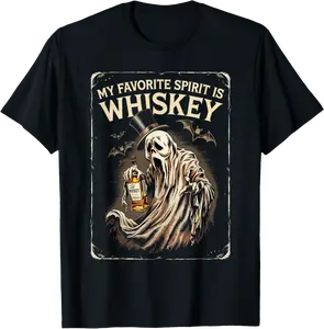 My Favorite Spirit Is Whiskey Ghost Halloween Whiskey T-Shirt - Nicollev Shop 87B0DH78XDTC