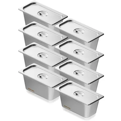 VEVOR 8 Pack Hotel Pans,  1/3 Size Anti-Jam Steam Pan with Lid, 0.8mm Thick Stainless Steel Steam Table Pan, 6-Inch Deep Commercial Table Pan, Catering Storage Food Pan, for Industrial & Scientific