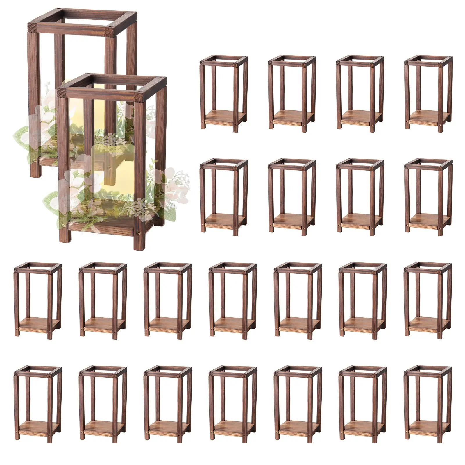 VEVOR 24-Pack Cedar Wood & Plastic Candle Holder Lantern Set, Rustic Brown Decor for Wedding Table Centerpiece, Farmhouse Indoor Home Decoration