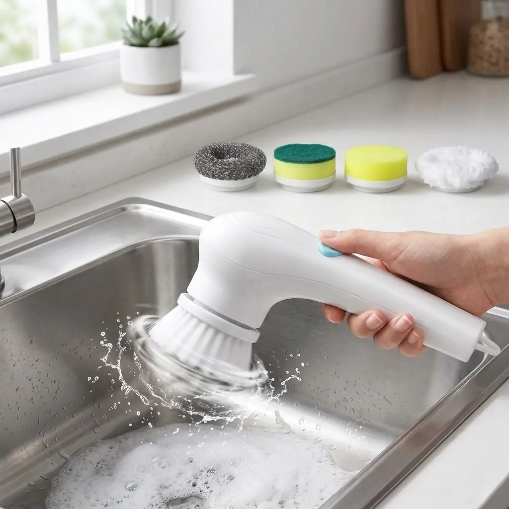 Handheld Electric Spin Scrubber– Rechargeable Cleaning Brush with 5 Replaceable Heads for Bathroom, Kitchen & Toilet Deep Cleaning