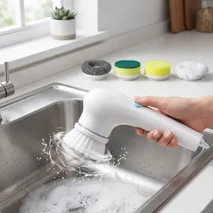 Cordless Electric Spin Scrubber Cleaner, 5 Replaceable Brush Heads, Waterproof Home Cleaning Tool for Kitchen Sink, Bathroom Tile (1 Count) Household