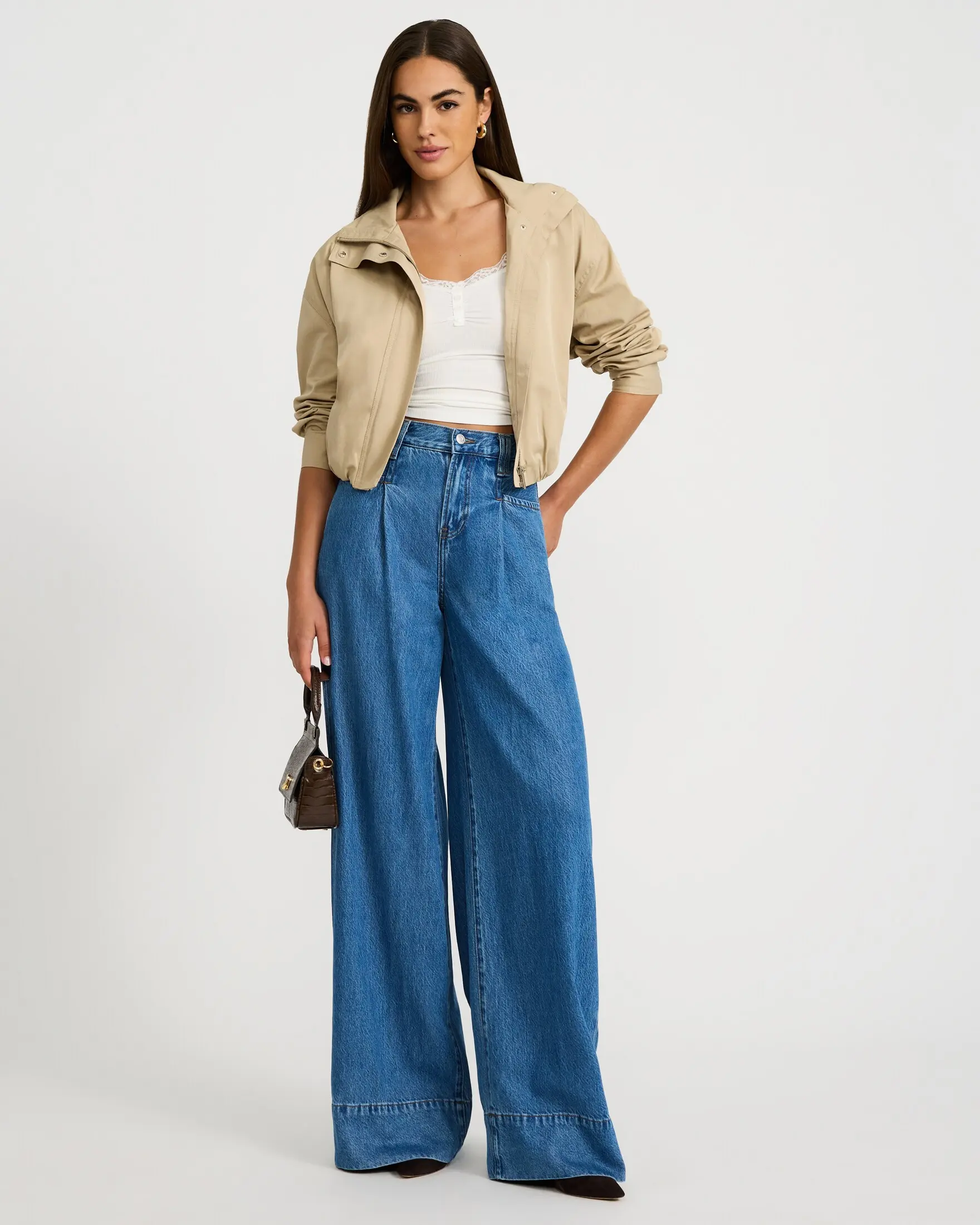 Express High Waisted Pleated Relaxed Wide Leg Medium Wash Jeans