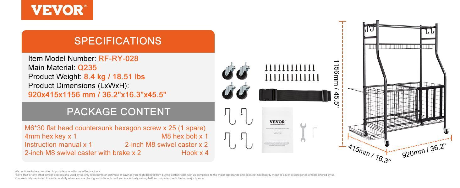 VEVOR Ball Sports Equipment Garage Organizer, TikTokShopBlackFriday, Rolling Ball Storage Cart on Wheels, Basketball Rack with Baskets & Hooks, Indoor/Outdoor Sports Gear and Toys Storage, Steel Sports Equipment Organizer VEVOR Ball Sports Equipment Garage Organizer, TikTokShopBlackFriday, Rolling Ball Storage Cart on Wheels, Basketball Rack with Baskets & Hooks, Indoor/Outdoor Sports Gear and Toys Storage, Steel Sports Equipment Organizer