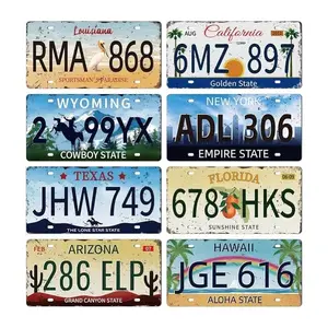 8Pcs Vintage License Plate Metal Iron Sign Plaque Poster Retro Metal Wall Decorative Tin Signs 6*12inch for Home Bar Coffee Shop Club Bohemian Room Decoration Home Decor Products Vintage Garage Signs