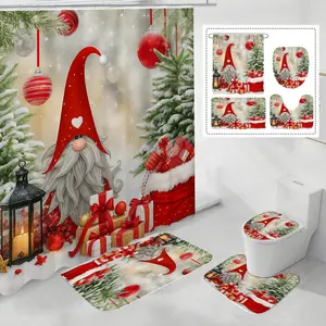 Christmas Shower Curtain, Bathroom Gauge Set, Bathroom Decoration, Cute Winter Bathroom Decoration, 71x71 Inches, Cute Christmas Theme Design