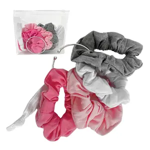 Flexible Ring Scrunchie Holder and Cotton Candy Clouds Scrunchie Set | Scrunchie Organizer + Hair Accessories with Pink Gray & White Colors