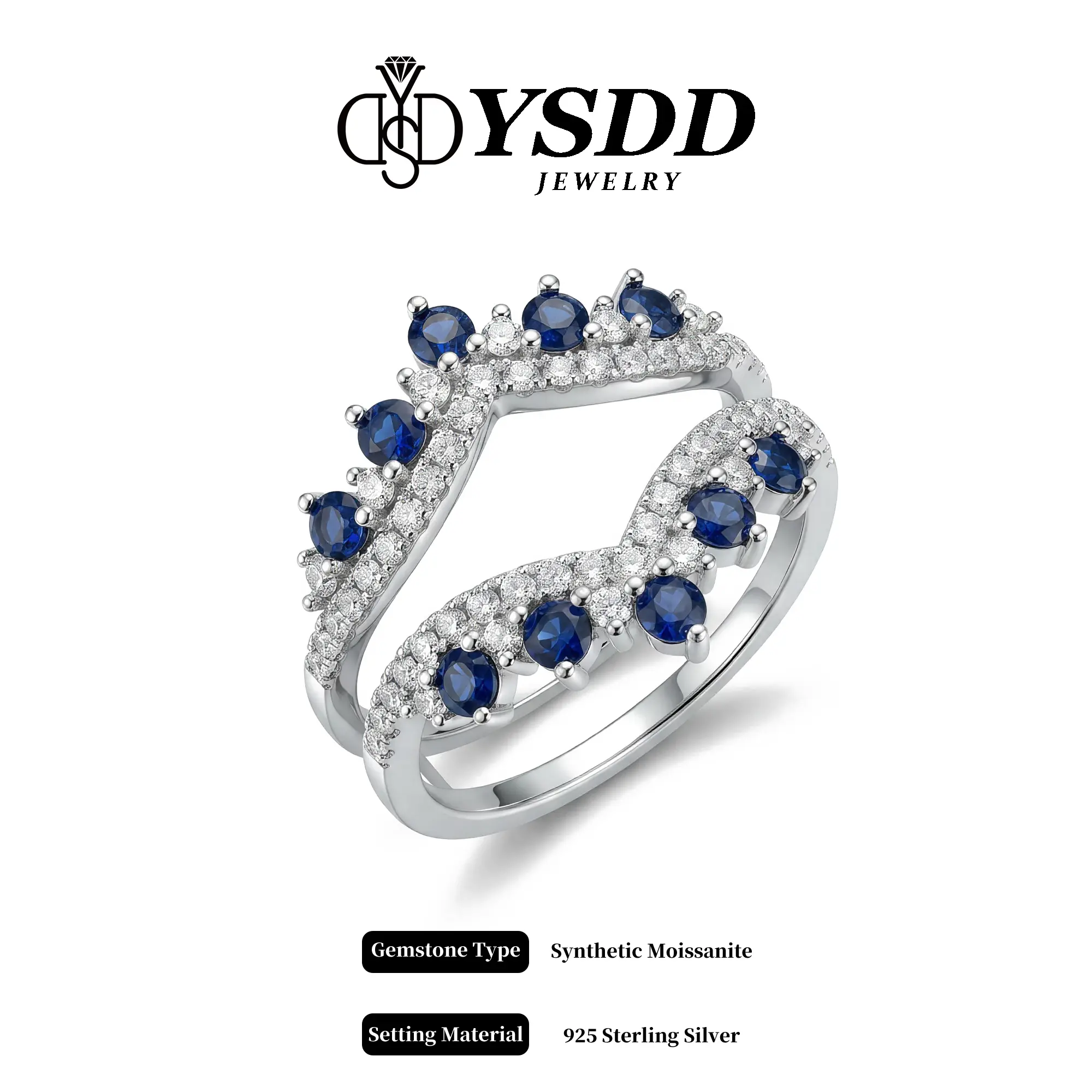 【#683】Regal Moissanite and Lab-grown Sappire Ring Enhancer vvs Synthetic Moissanite Rings in 925 Sterling SilverSappd