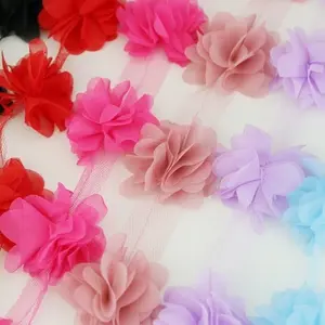60pcs Multi-Color Chiffon Flower Trim, 5cm 3D Floral Embellishments for Sewing, DIY Hat Decorations, Fashion Craft Supplies