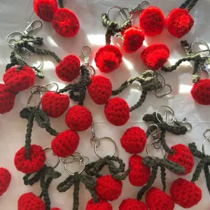 Crochet Cherry Key Chain