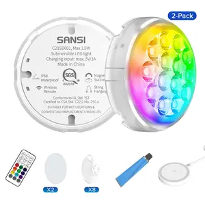 SANSI Upgraded Wireless Rechargeable Pool Lights ，Submersible RBG LED Pond Lights ，Fully sealed， Color Changing Underwater Spotlight with Magnetic and Suction Cup Mounts， for Pool and Landscape Lighting Decorative Waterproof Outdoor