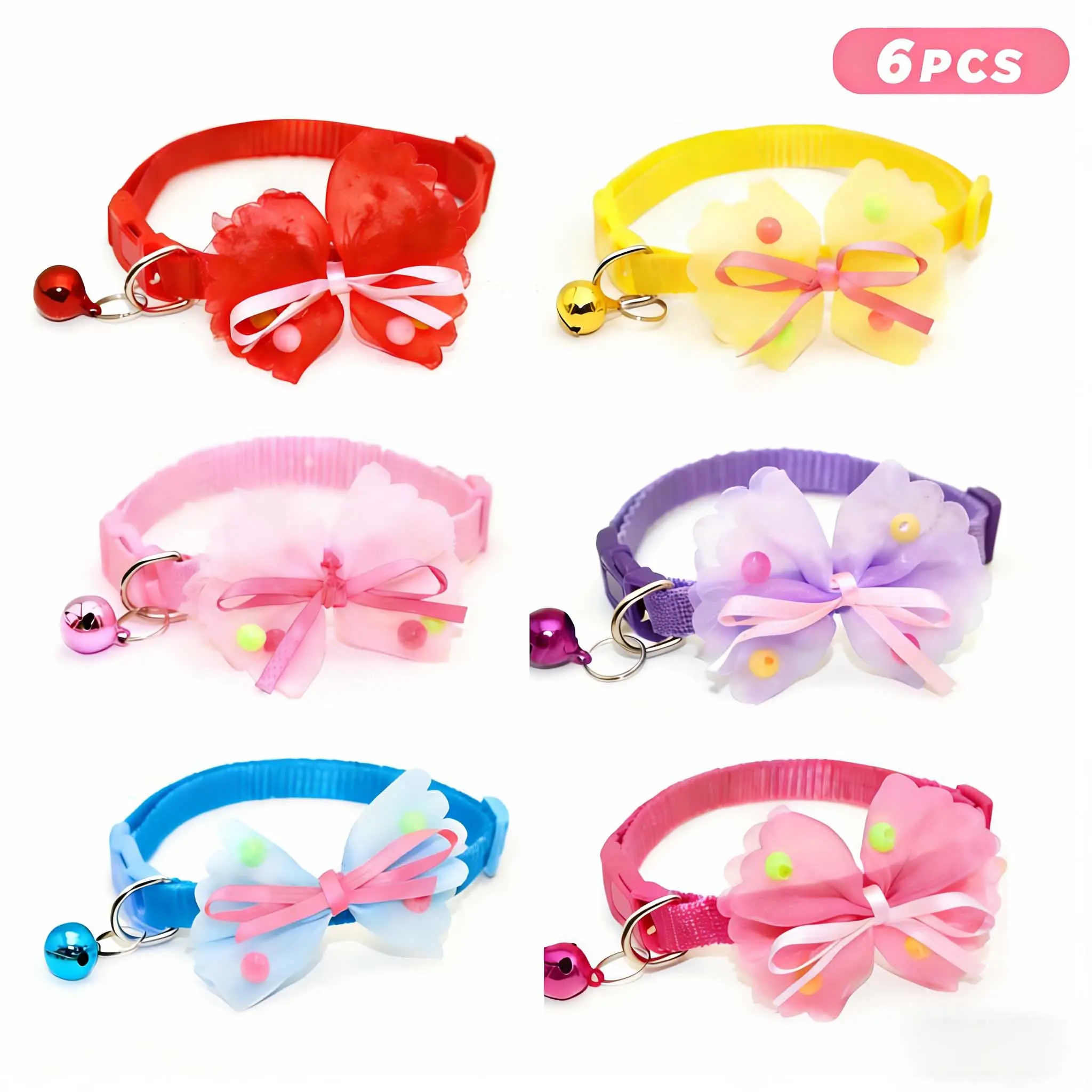 6PCS Cute Flower Cat Collars, Adjustable Pet Collars with Bell & Safety Buckle, Ideal Christmas Gift for Cats, Pet Supplies Accessories, Boy, Girl