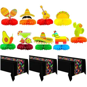 12 count Fiesta Party Decorations 3 count 108" x 54" Plastic Cinco De Mayo Table Cloth with 9 count Fiesta  Mexican Table Centerpieces Party Decorations for  Supplies