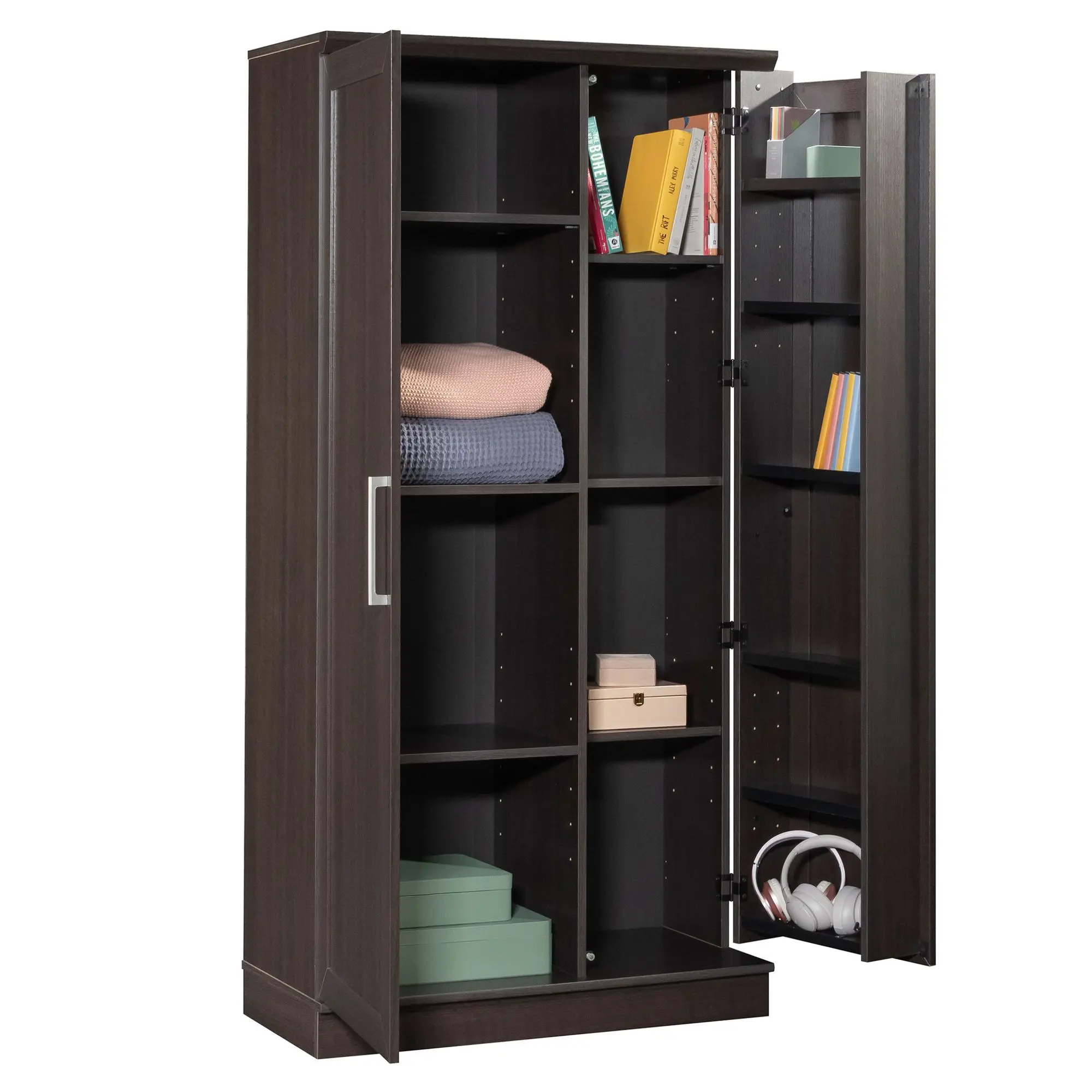 Sauder Contemporary Style Dakota Oak Wood Cabinet - Regular Door, Bathroom Organizer, Adjustable Shelves, Vanity Organization, L:35.35" x W:17.01" x H:71.18", Can Be Assembled With Swing-Out Storage On Either Side, Kitchen Essentials Storage
