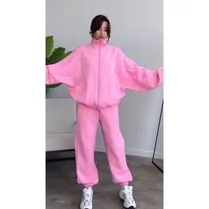 Oversized Pink Zip-Up Hoodie & Jogger Set
