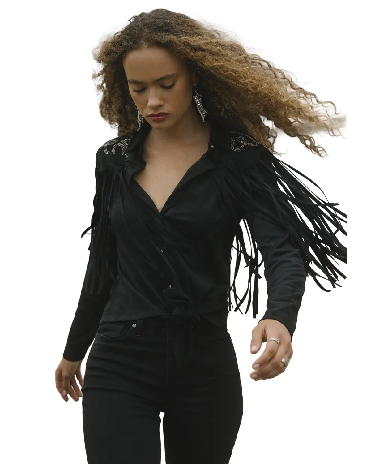 Idyllwind Women's Women'S Mckinney Faux Suede Long Sleeve Fringe Top - Iwsp25k93-Blk Idyllwind Women's Women'S Mckinney Faux Suede Long Sleeve Fringe Top - Iwsp25k93-Blk