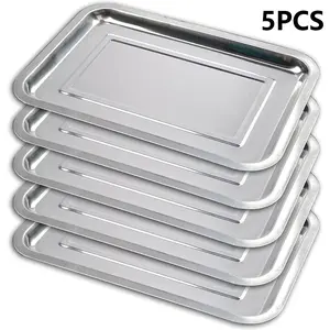 Baking Tray Set (5 Pieces), Stainless Steel Oven Trays, Bakeware, Durable and Easy to Clean, Rust Resistant, Dishwasher Safe, Space Saving Baking Trays
