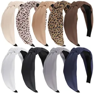 Headbands for Women, 9 count Fashion Knotted Headband Leopard Print Knot Hairband,  Cute Wide Headbands for Women Girls Hair Accessories Set(Brown Black White)