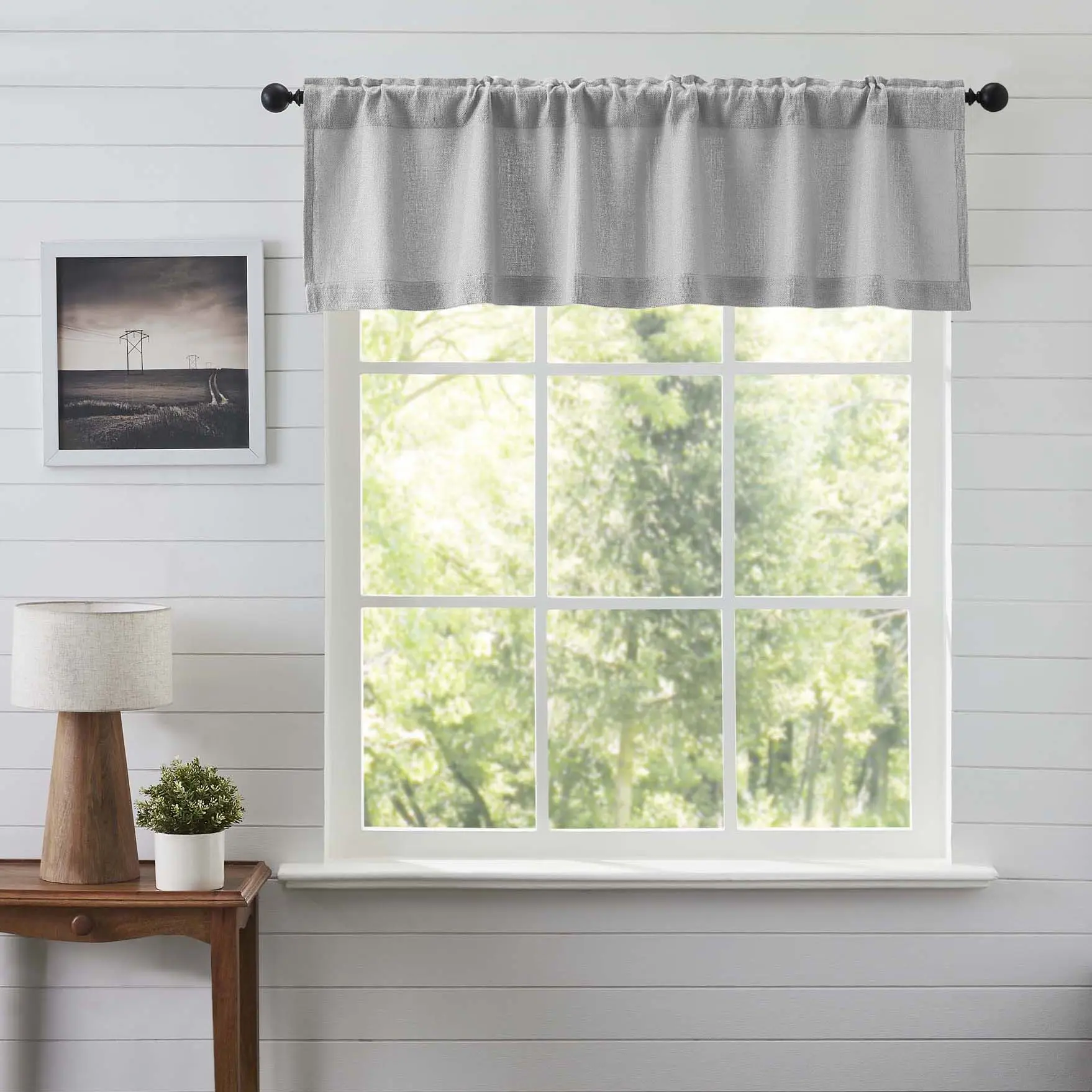 Baxter Burlap Dove Grey Valance, 2-Inch Cotton Woven Classical Farmhouse Style Valance for Windows, 2-Inch Valances