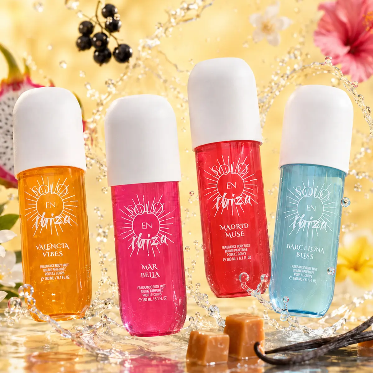 SOLO EN IBIZA Multi-Pack Hair & Body Fragrance Mist Gift Set (4-Pack, 6.1 fl oz Full-Size) - Long-Lasting Floral Amber Scents, Pistachio Plum & Pear Notes, Graduation Gift for Beauty & Personal Care Enthusiasts, Amber Bouquet Scent, Beauty Perfume, Fragra